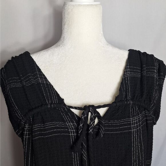 Loft Womens Babydoll Top Black Plaid Cap Sleeve Flowy Whimsigoth Small - Picture 3 of 9